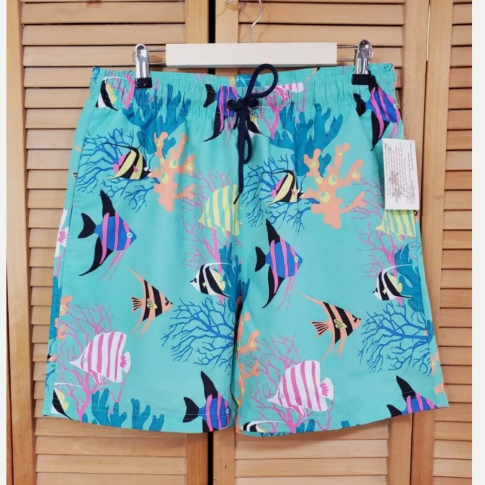 U.S. Surf Club Men's Fish Print Swim Trunks Size L